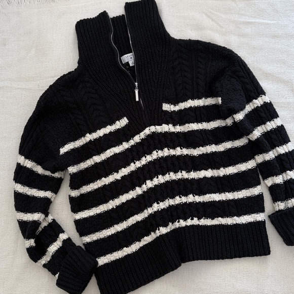 LA LIGNE Striped Black and White Knit Cable Women's Sweater - Picture 3 of 7